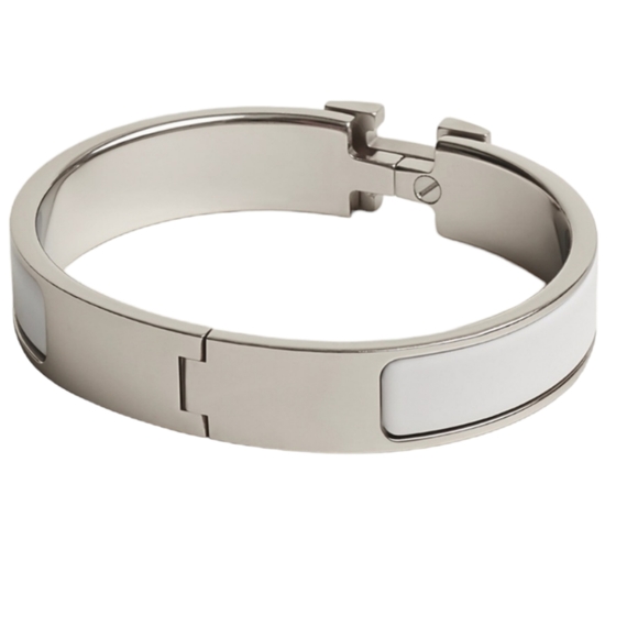 ❌️SOLD❌️💕HP💕Hermes White and Silver Clic H Bracelet💕PM - Picture 5 of 7